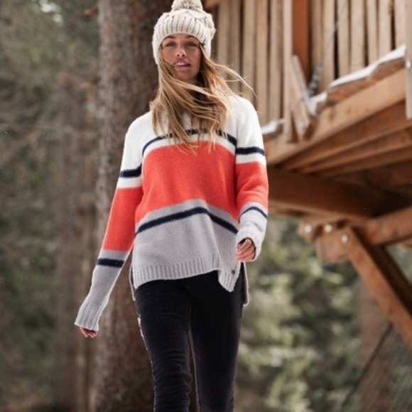 Roxy Sweaters - Roxy Sweater striped orange gray navy cream white winter cozy L